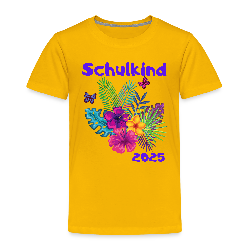 Kinder Premium T-Shirt - Schulkind 2025 Flowers - Sonnengelb