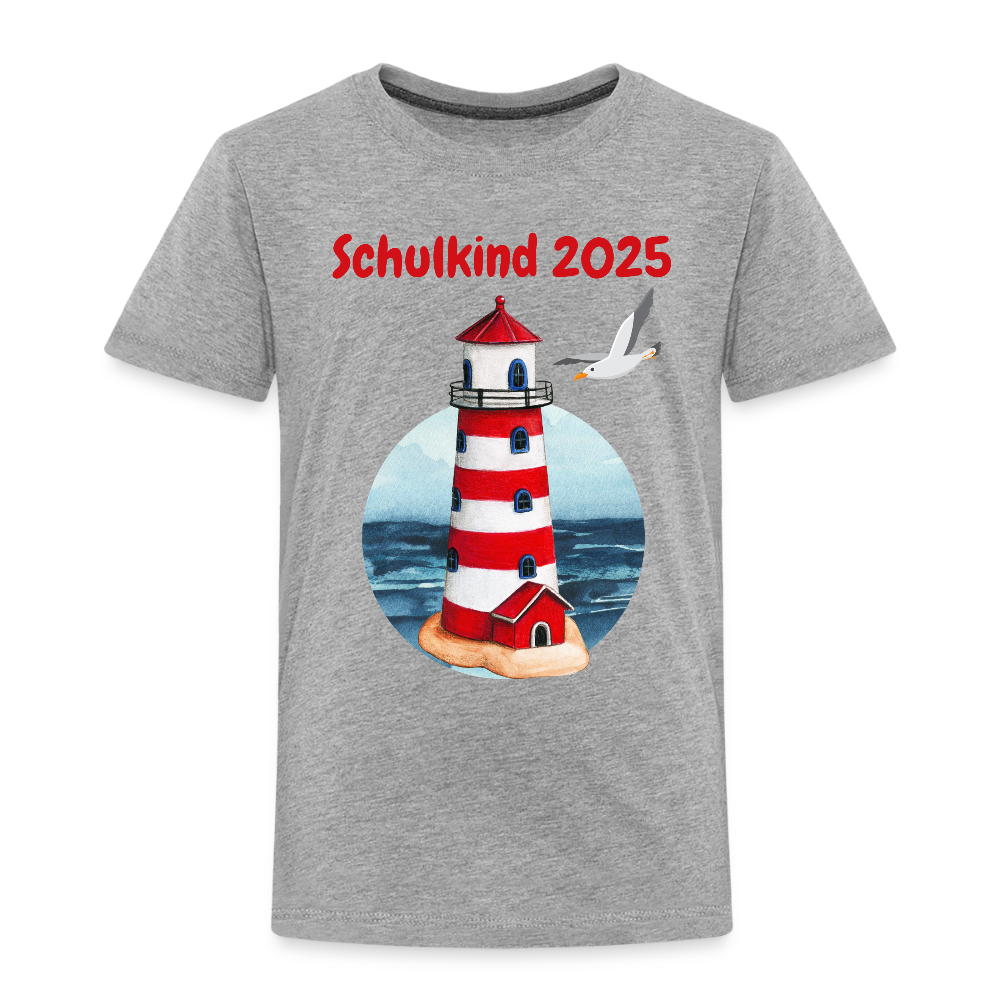 Kinder Premium T-Shirt - Schulkind 2025 Leuchtturm - Grau meliert