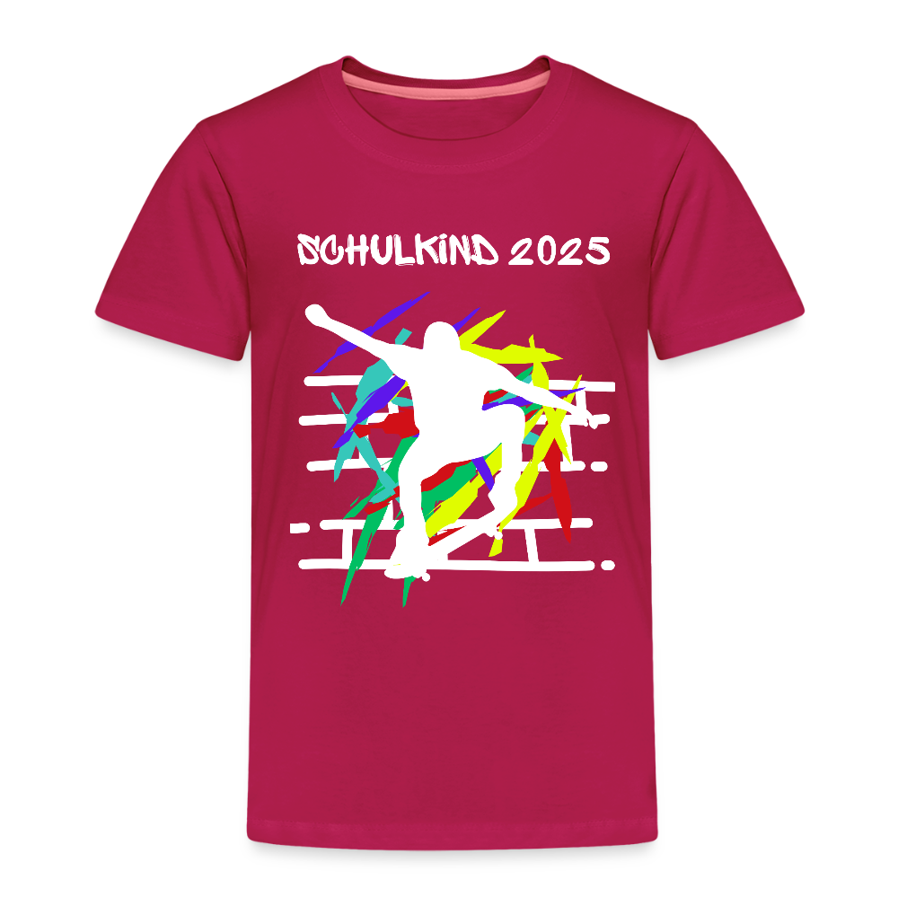 Kinder Premium T-Shirt - Schulkind 2025 Skater - dunkles Pink
