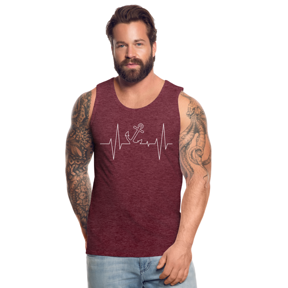 Männer Premium Tank Top - Maritimes Ankerdesign - Herzschlag - Bordeauxrot meliert