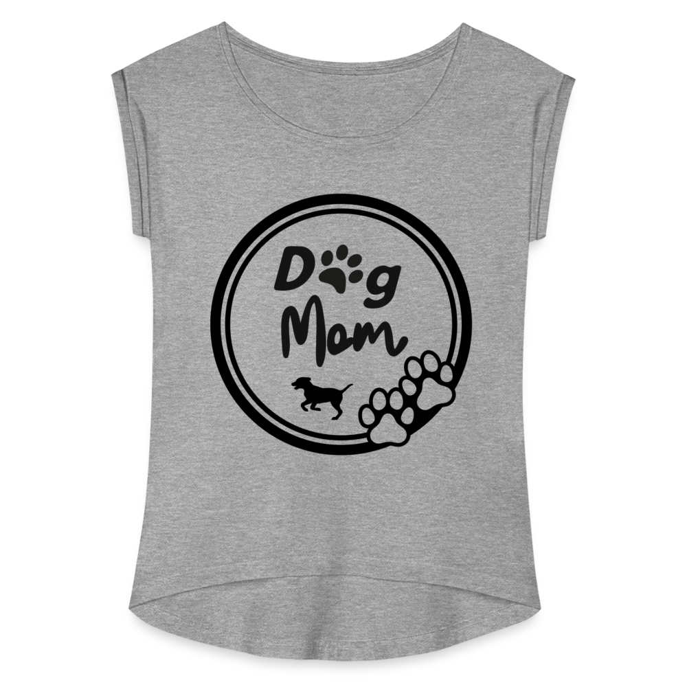 Frauen T-Shirt mit gerollten Ärmeln - Dog Mom - Grau meliert