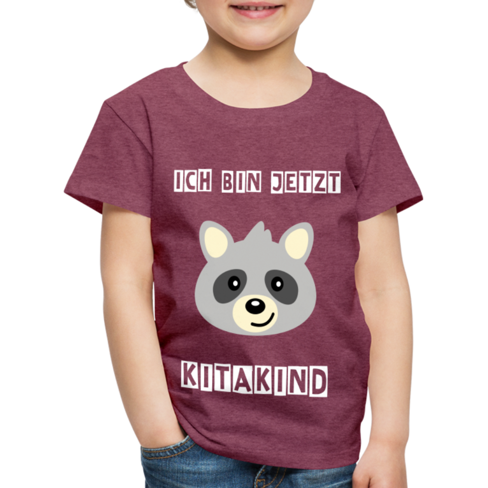 Kinder Premium T-Shirt - Kitakind Waschbär - Bordeauxrot meliert