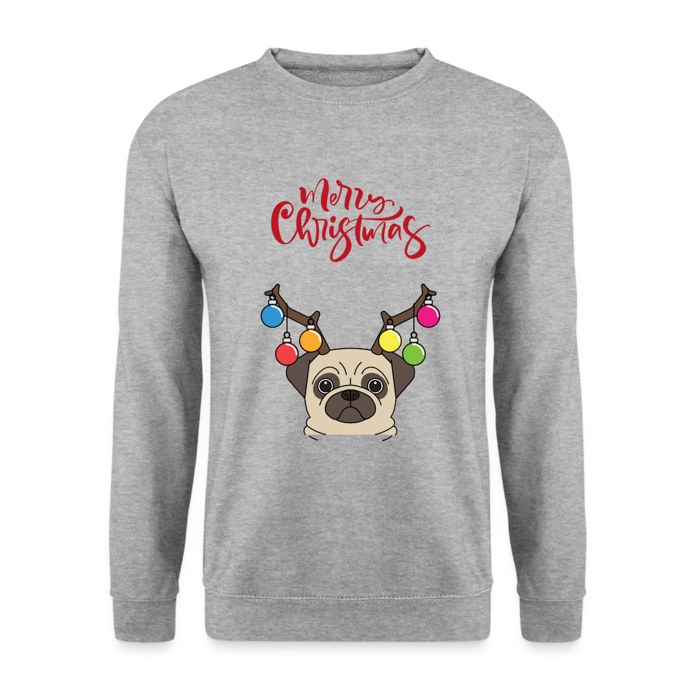 Unisex Pullover - Christmas Mops - Weißgrau meliert