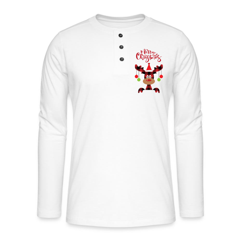 Henley Langarmshirt - Karo Rentier - weiß