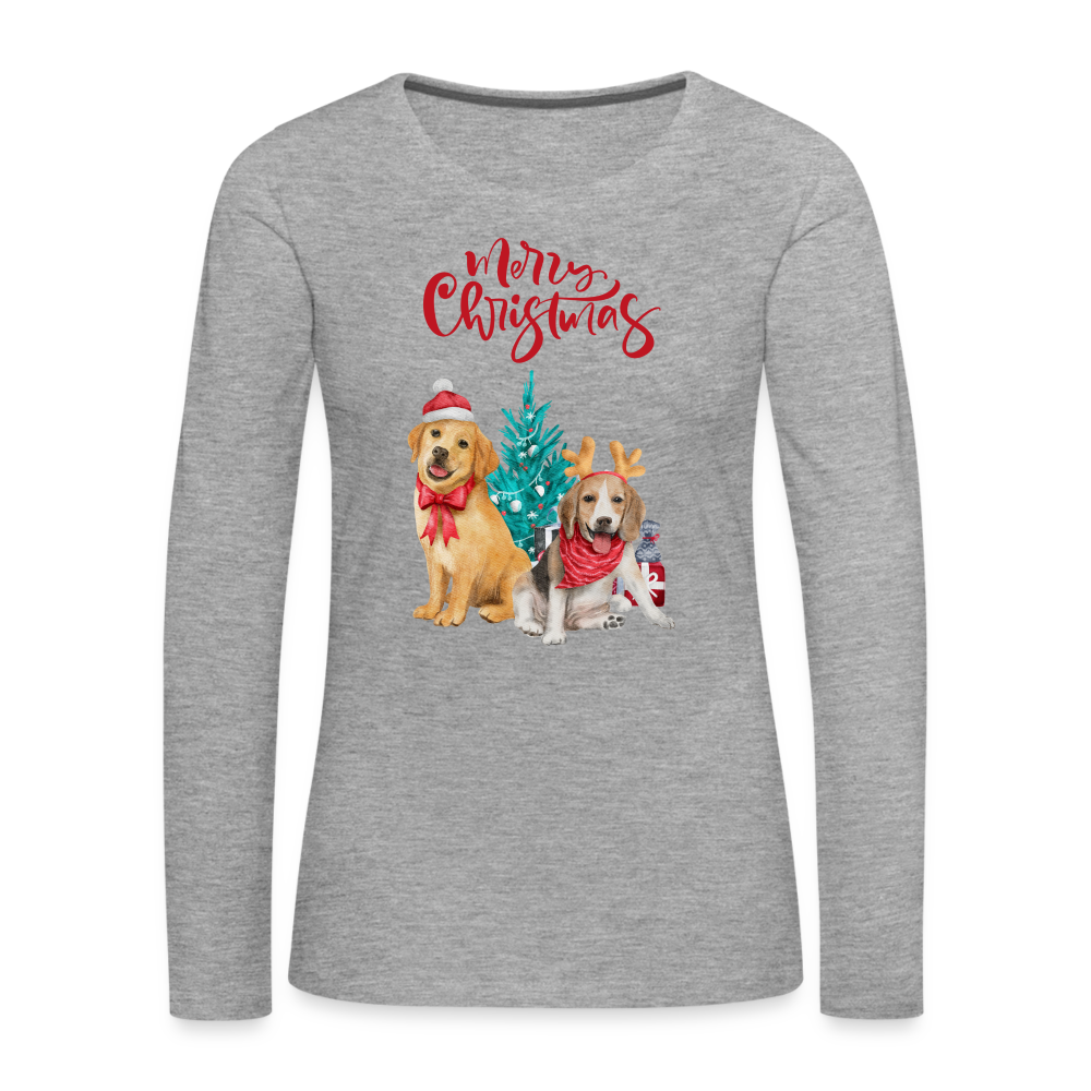 Frauen Premium Langarmshirt - Christmas Dogs - Grau meliert