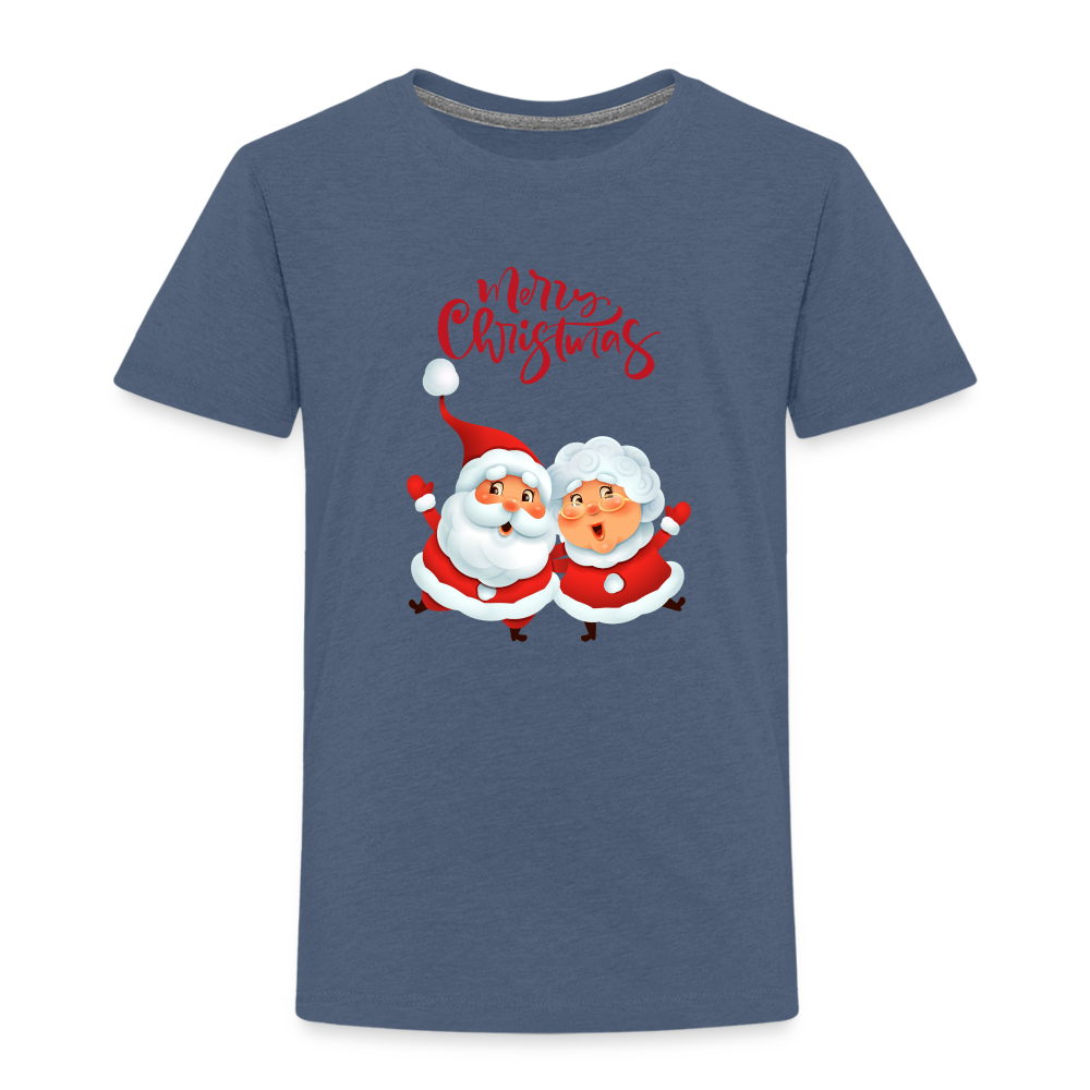Kinder Premium T-Shirt - Santa & Mrs Clause - Blau meliert