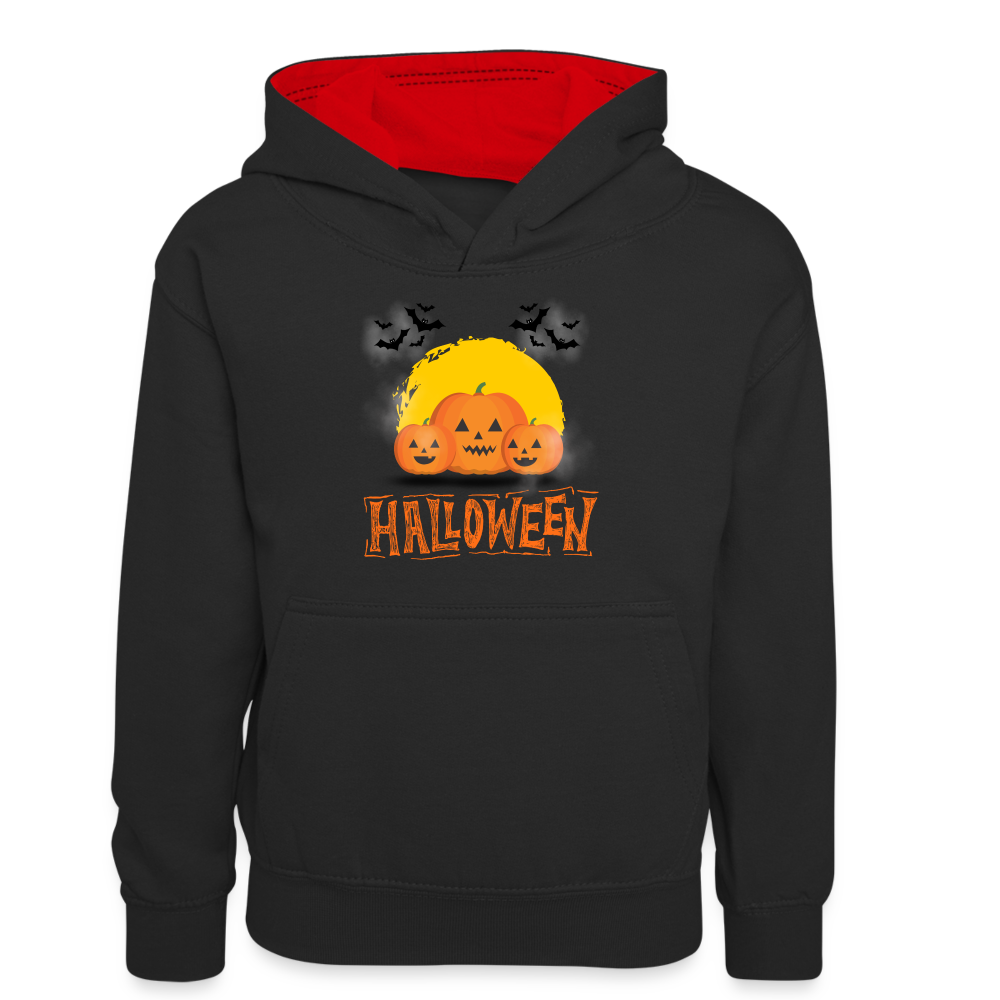 Teenager Kontrast-Hoodie - Halloween Kürbisse - Schwarz/Rot