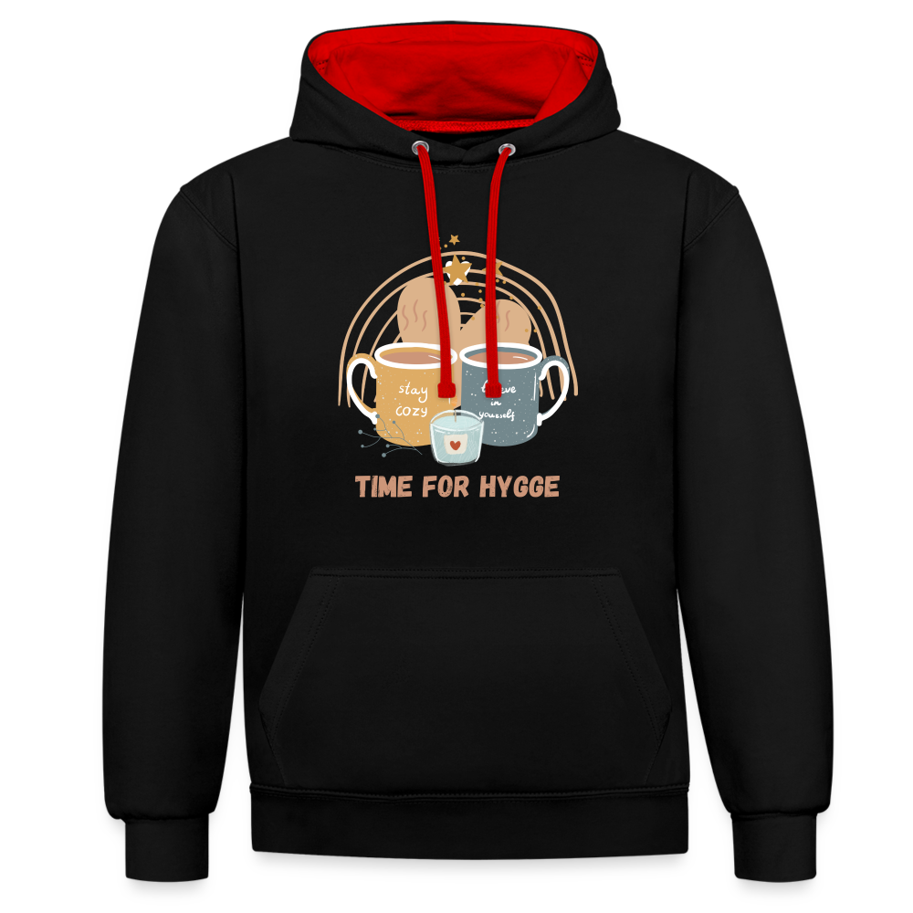 Kontrast-Hoodie - Time for Hygge Cup - Schwarz/Rot