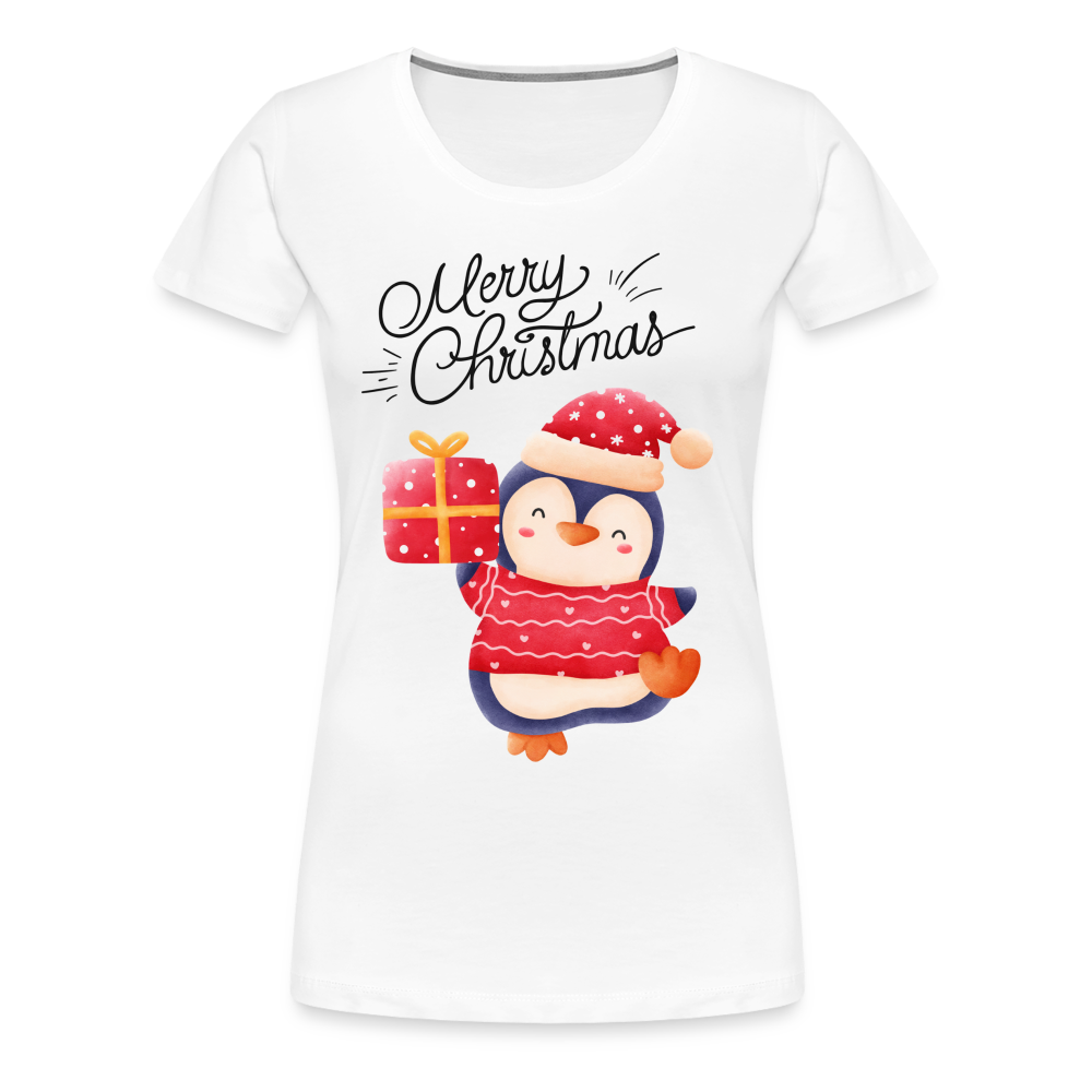Frauen Premium T-Shirt - Merry Christmas Penguin - weiß