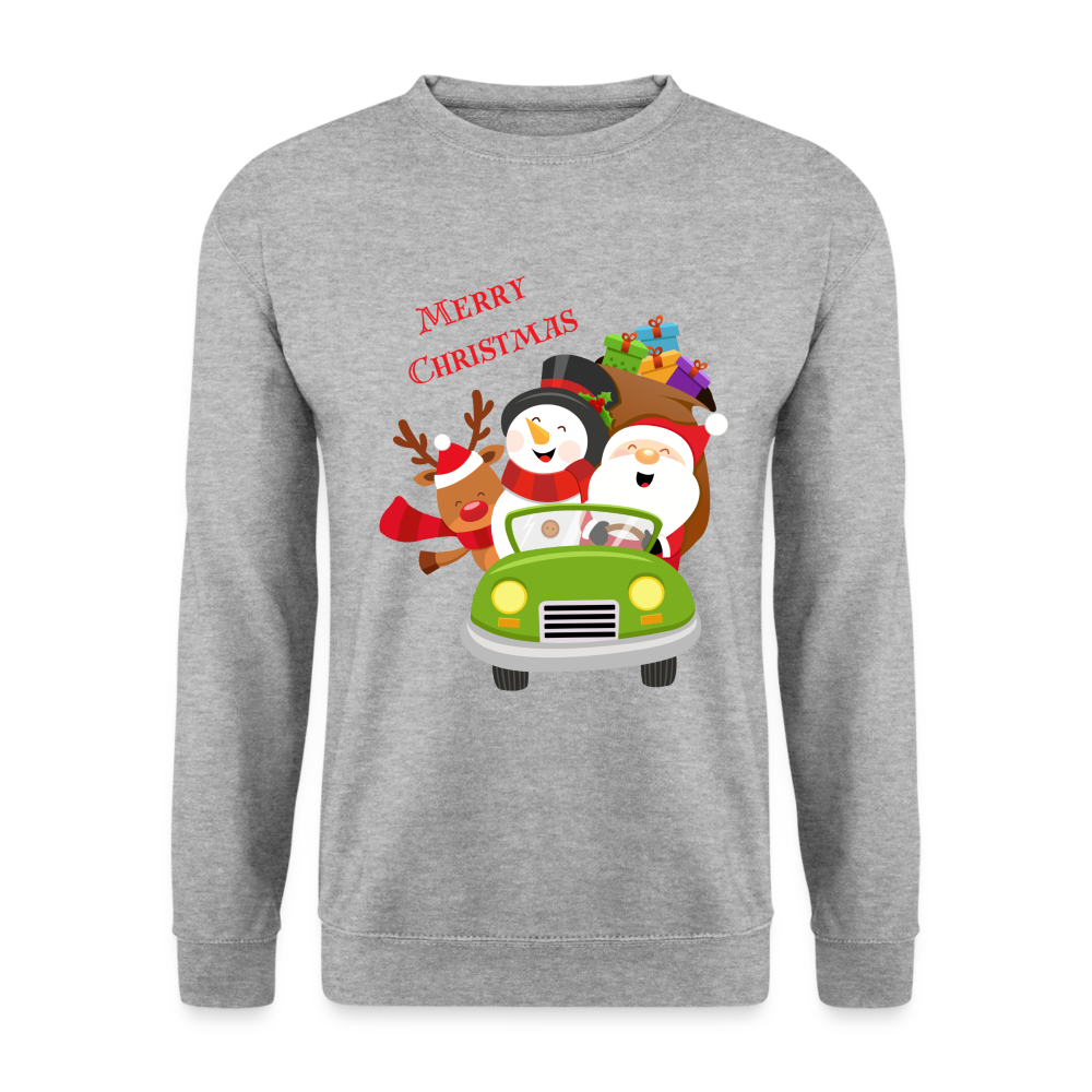 Unisex Pullover - Christmas Car - Weißgrau meliert