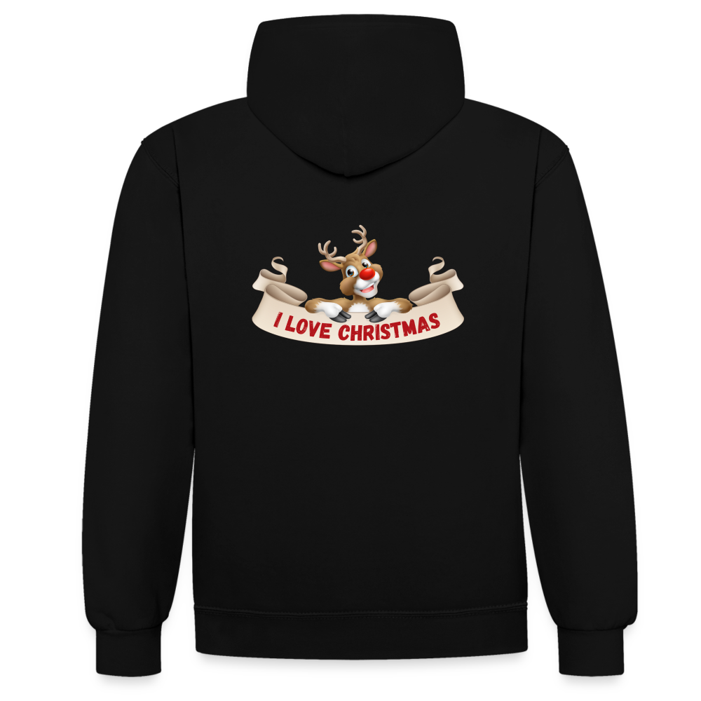 Kontrast-Hoodie - I love Christmas - Schwarz/Rot