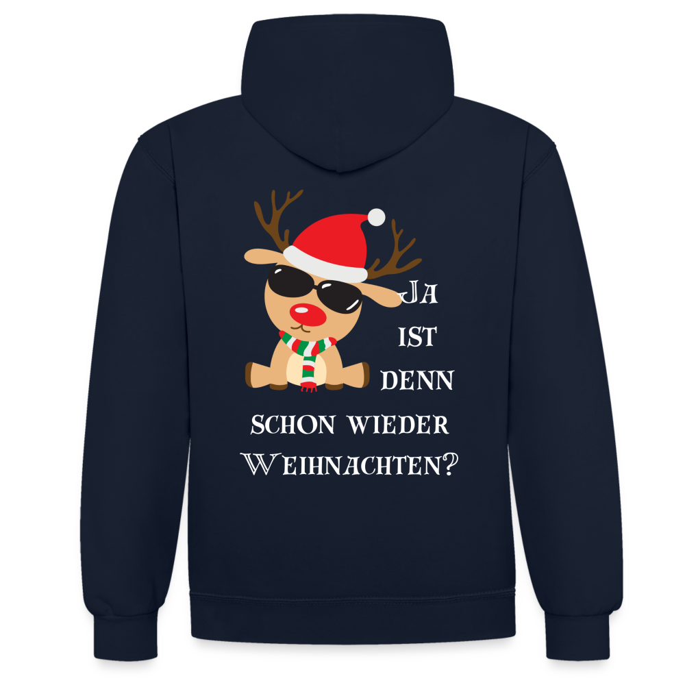 Kontrast-Hoodie - Schon wieder Weihnachten - Navy/Rot
