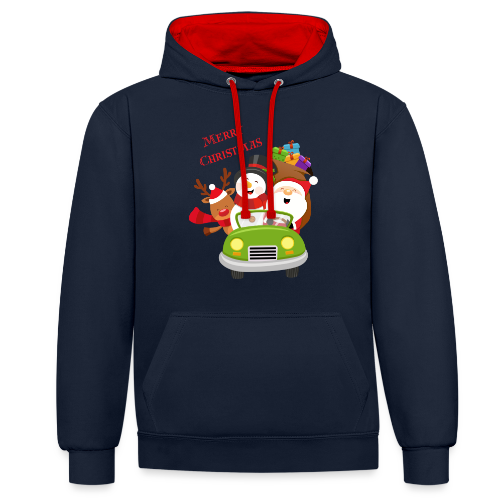 Kontrast-Hoodie - Christmas Car - Navy/Rot