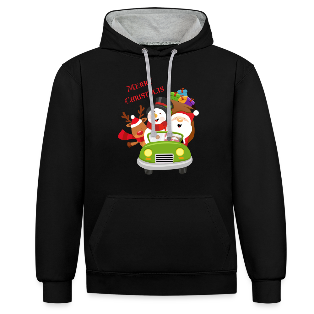 Kontrast-Hoodie - Christmas Car - Schwarz/Grau meliert
