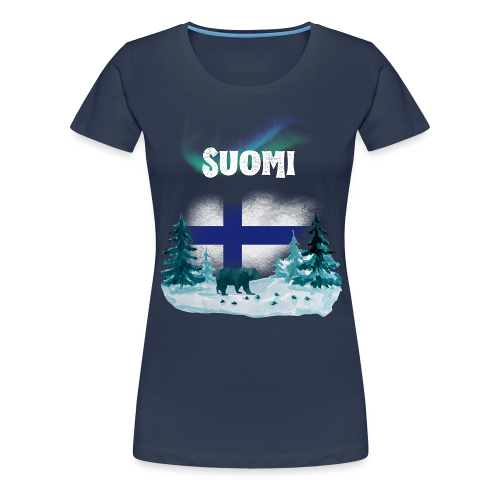 Frauen Premium T-Shirt - Suomi Bär - Navy