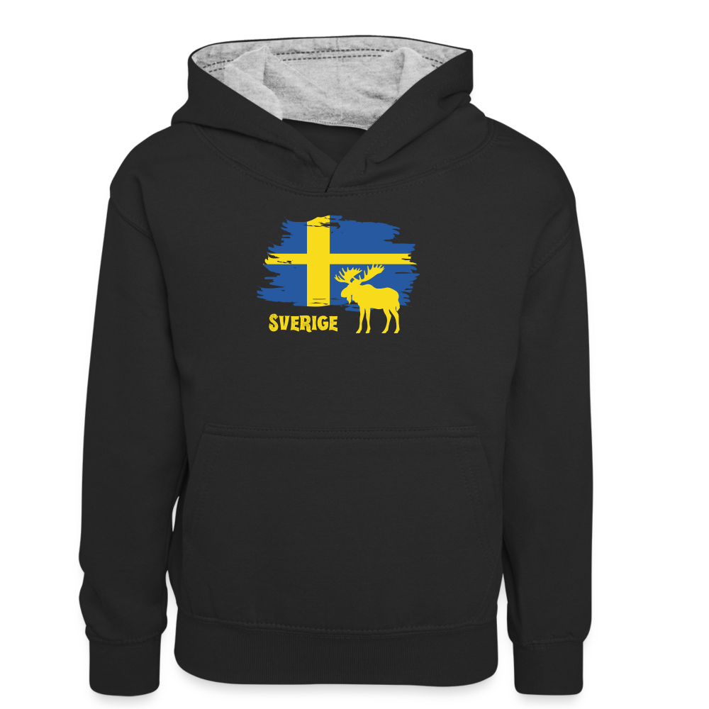 Teenager Kontrast-Hoodie - Sverige Elch (gelb) - Schwarz/Grau meliert