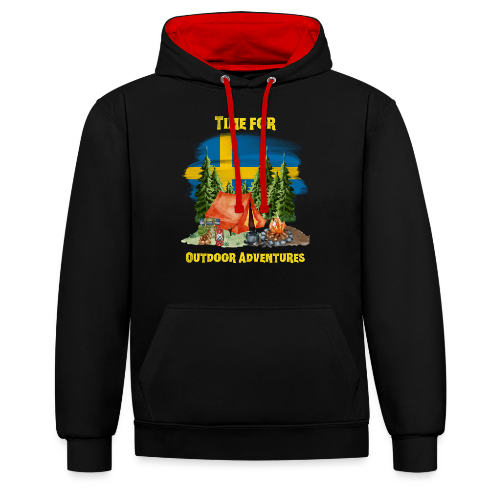 Kontrast-Hoodie - Outdoor Adventures Schweden - Schwarz/Rot