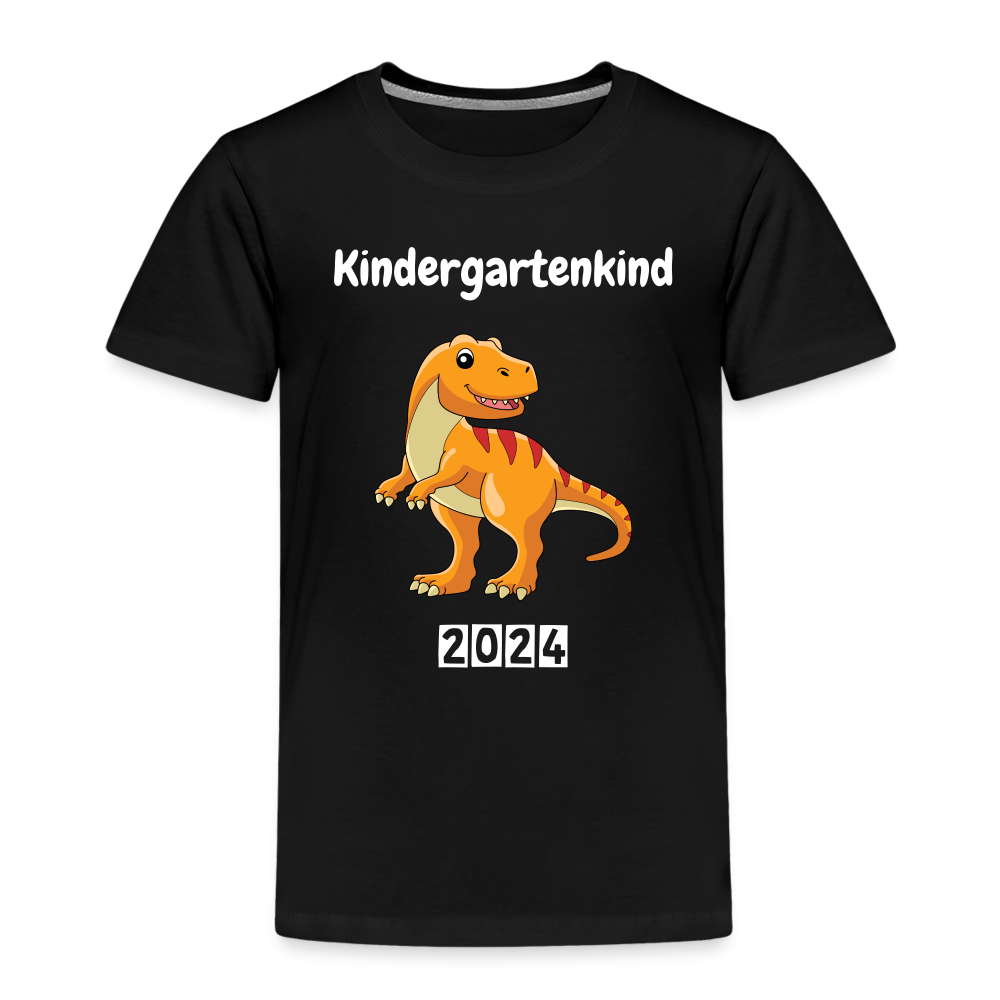 Kinder Premium T-Shirt - Kindergartenkind T-Rex gelb personalisierbar - Schwarz