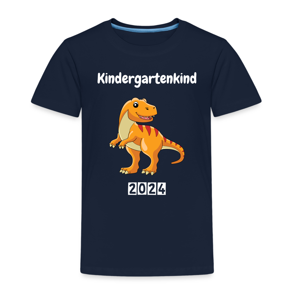 Kinder Premium T-Shirt - Kindergartenkind T-Rex gelb personalisierbar - Navy