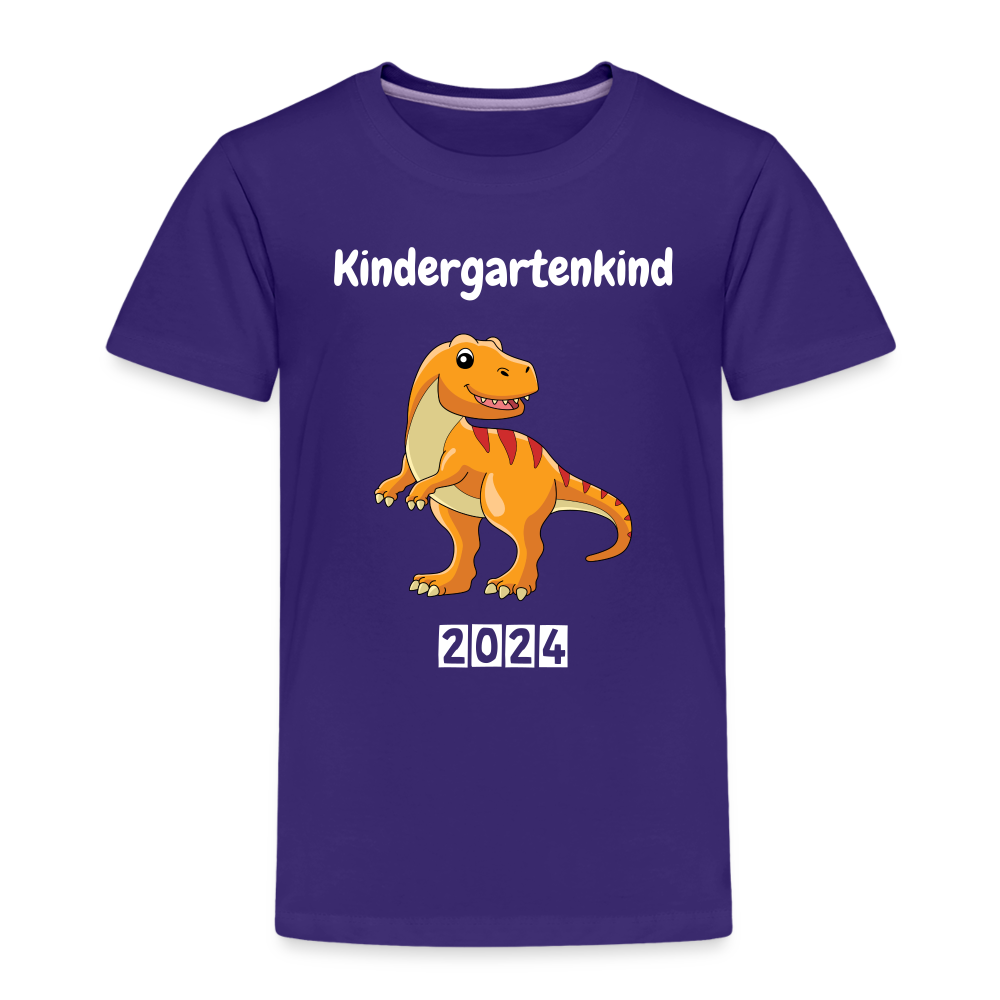 Kinder Premium T-Shirt - Kindergartenkind T-Rex gelb personalisierbar - Lila