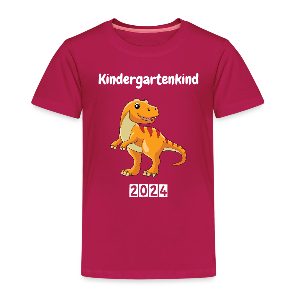 Kinder Premium T-Shirt - Kindergartenkind T-Rex gelb personalisierbar - dunkles Pink