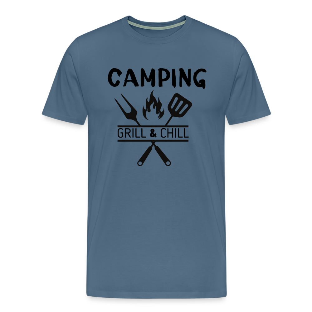 Männer Premium T-Shirt - Camping Grill & Chill - Blaugrau