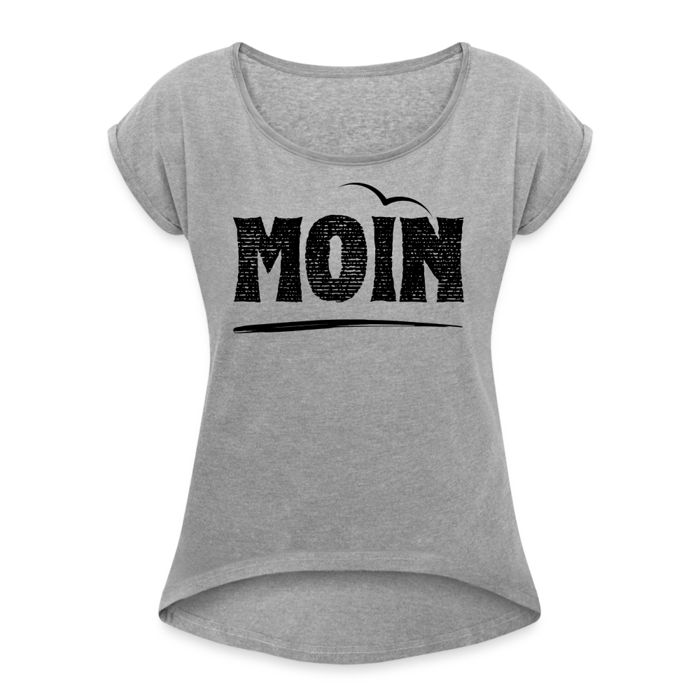 Frauen T-Shirt mit gerollten Ärmeln - Moin Möwe (black) - Grau meliert