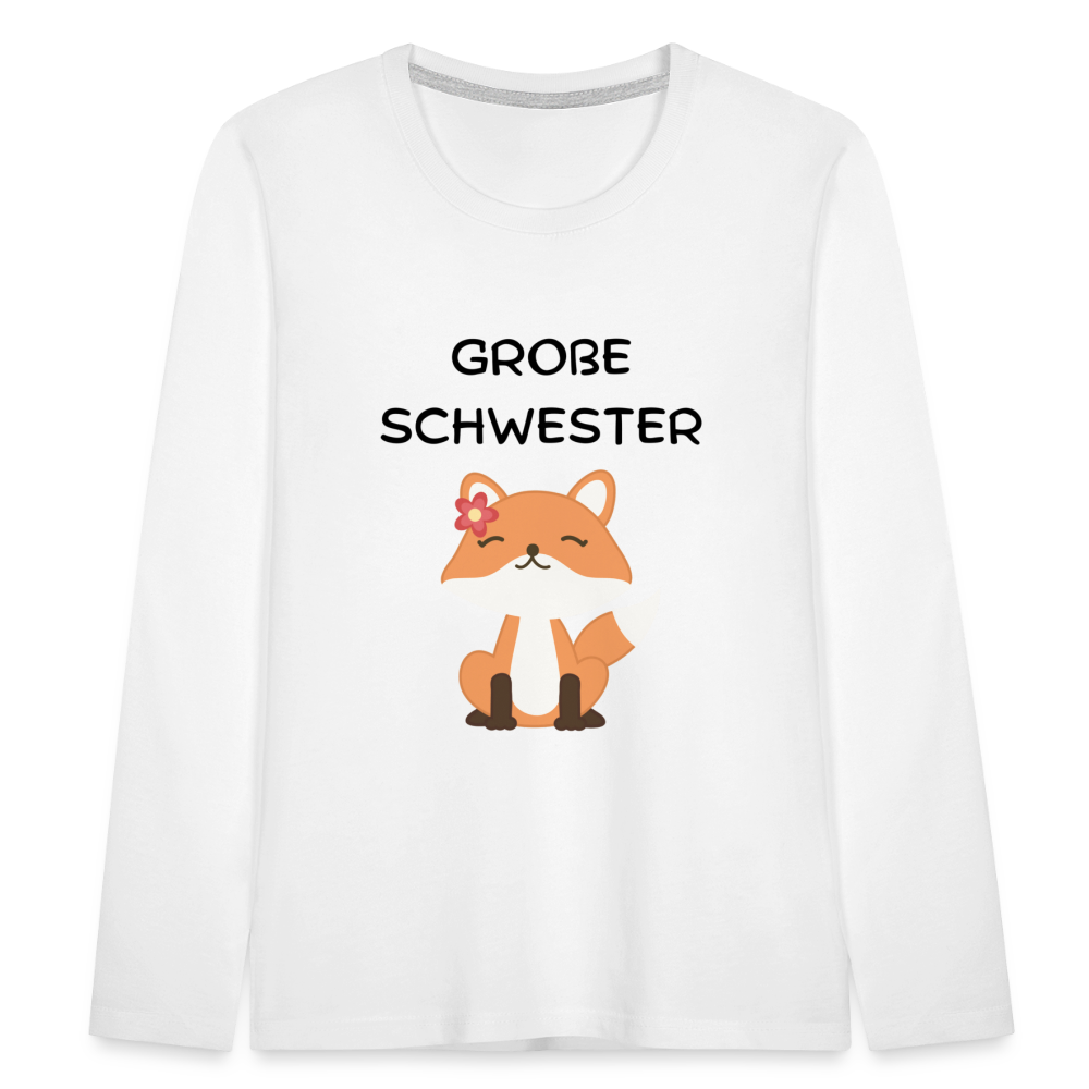 Kinder Premium Langarmshirt - Große Schwester Fuchs - weiß