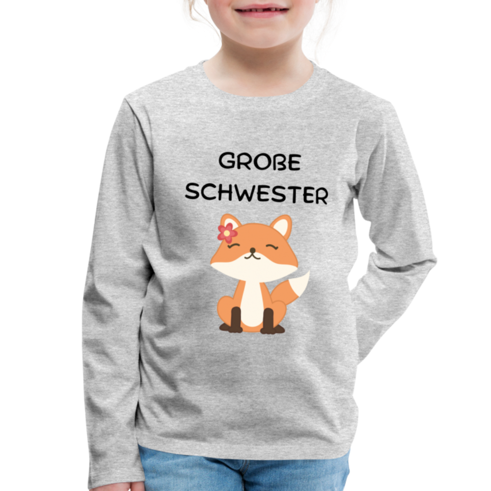 Kinder Premium Langarmshirt - Große Schwester Fuchs - Grau meliert