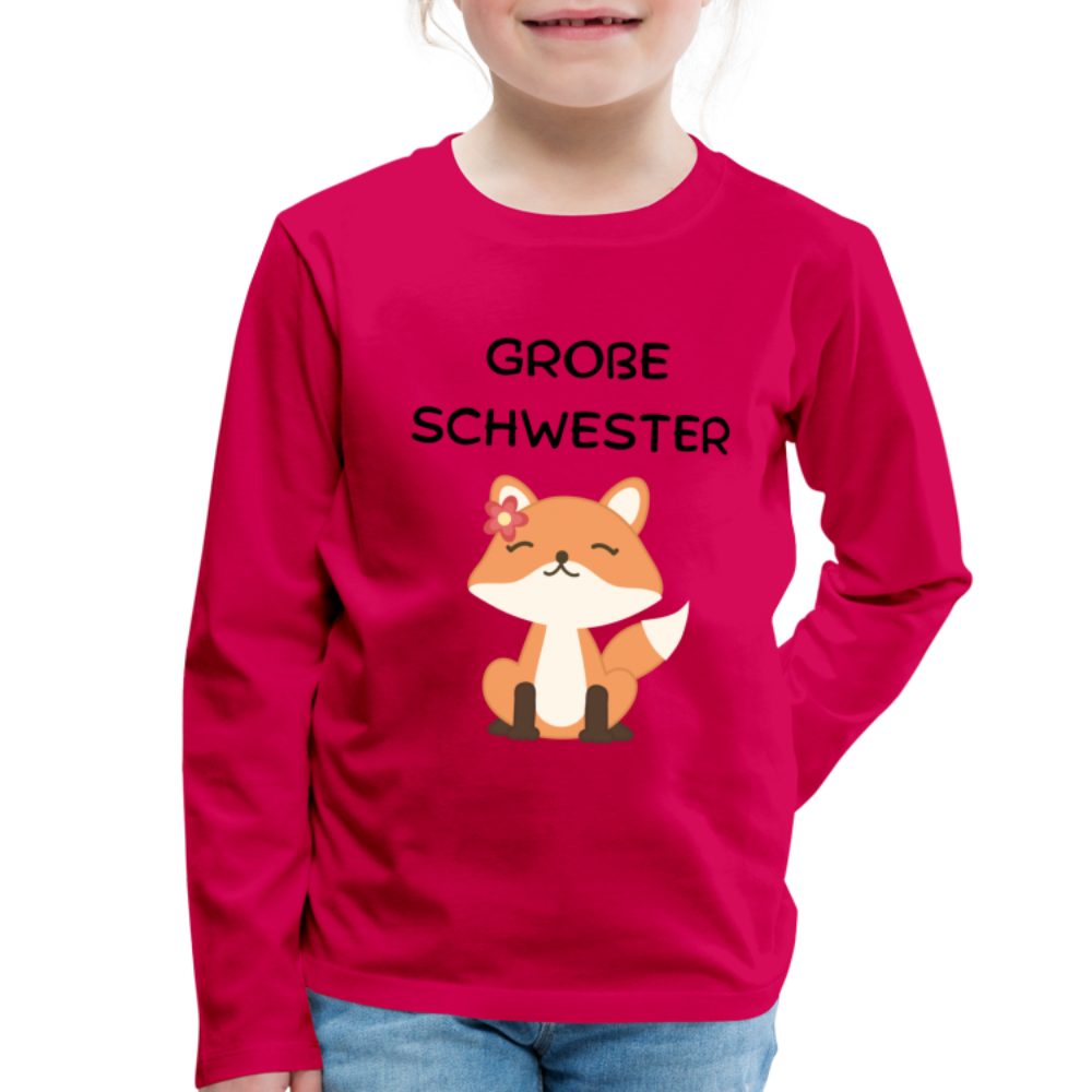 Kinder Premium Langarmshirt - Große Schwester Fuchs - dunkles Pink