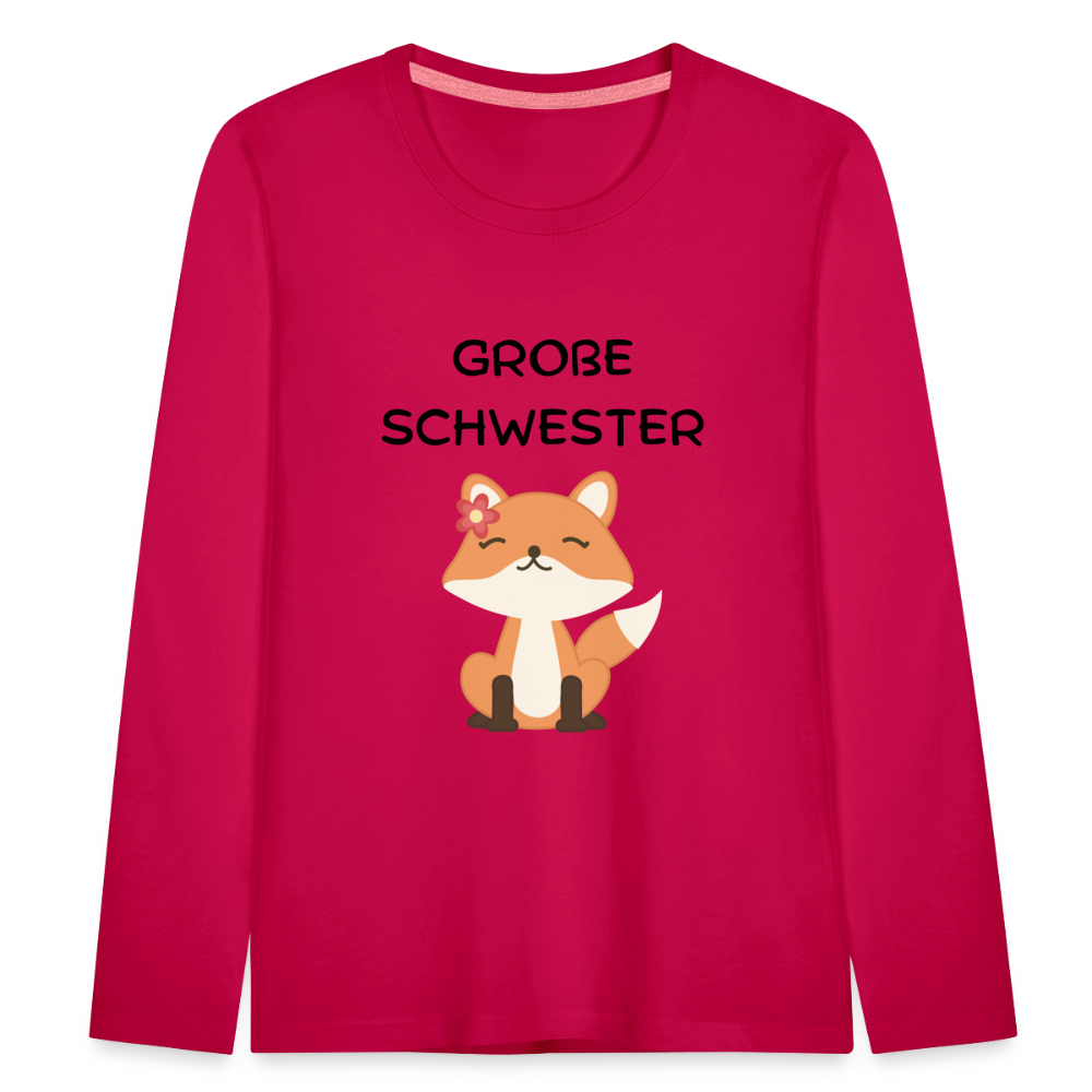Kinder Premium Langarmshirt - Große Schwester Fuchs - dunkles Pink
