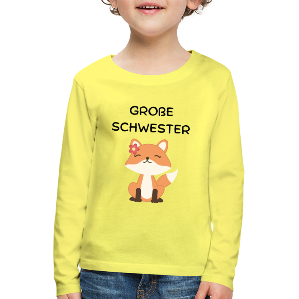 Kinder Premium Langarmshirt - Große Schwester Fuchs - Gelb