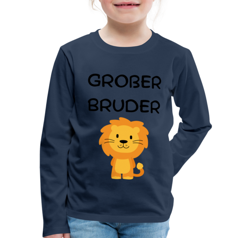 Kinder Premium Langarmshirt - Großer Bruder Löwe - Navy