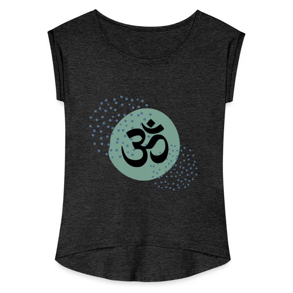 Frauen T-Shirt mit gerollten Ärmeln - Om - Schwarz meliert