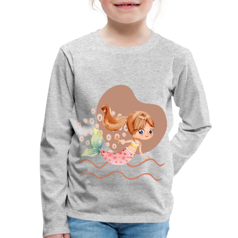 Kinder Premium Langarmshirt - Meerjungfrau Herz - Grau meliert