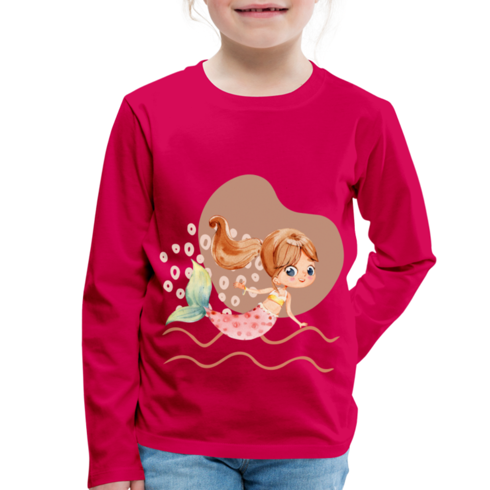 Kinder Premium Langarmshirt - Meerjungfrau Herz - dunkles Pink