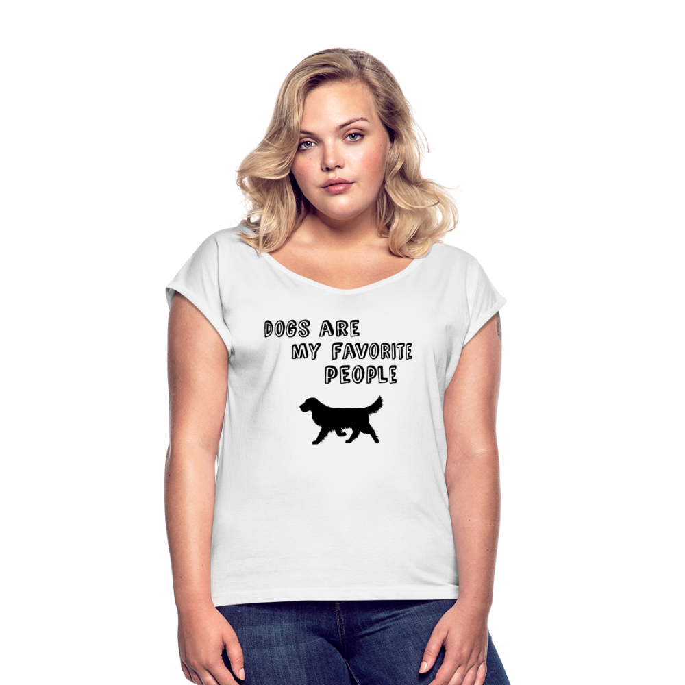 Frauen T-Shirt mit gerollten Ärmeln - Favorite Dog - weiß