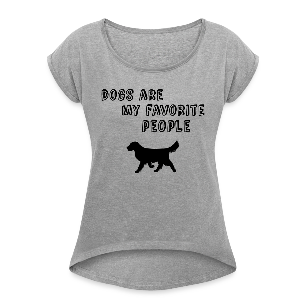 Frauen T-Shirt mit gerollten Ärmeln - Favorite Dog - Grau meliert