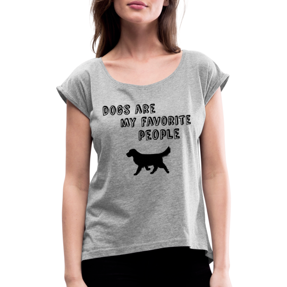 Frauen T-Shirt mit gerollten Ärmeln - Favorite Dog - Grau meliert