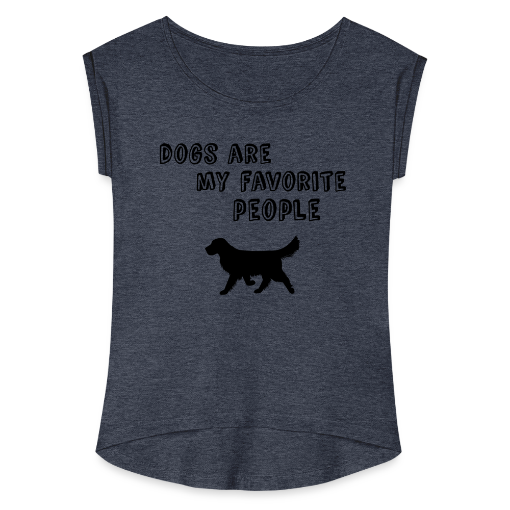 Frauen T-Shirt mit gerollten Ärmeln - Favorite Dog - Navy meliert