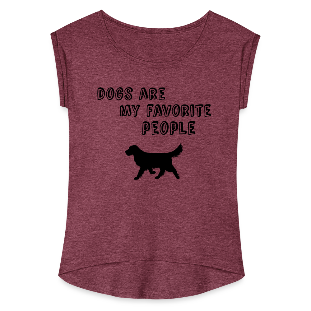Frauen T-Shirt mit gerollten Ärmeln - Favorite Dog - Bordeauxrot meliert