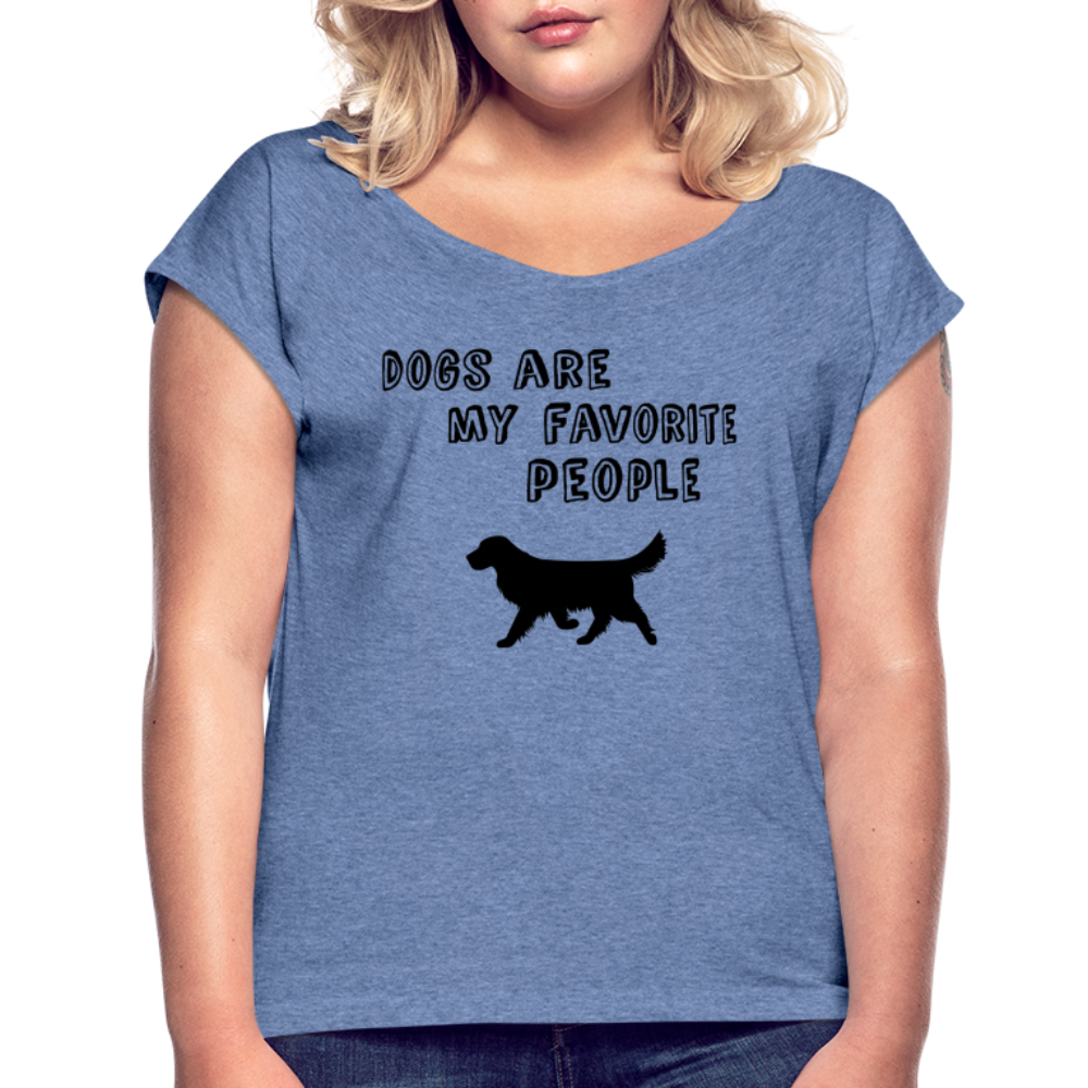 Frauen T-Shirt mit gerollten Ärmeln - Favorite Dog - Denim meliert