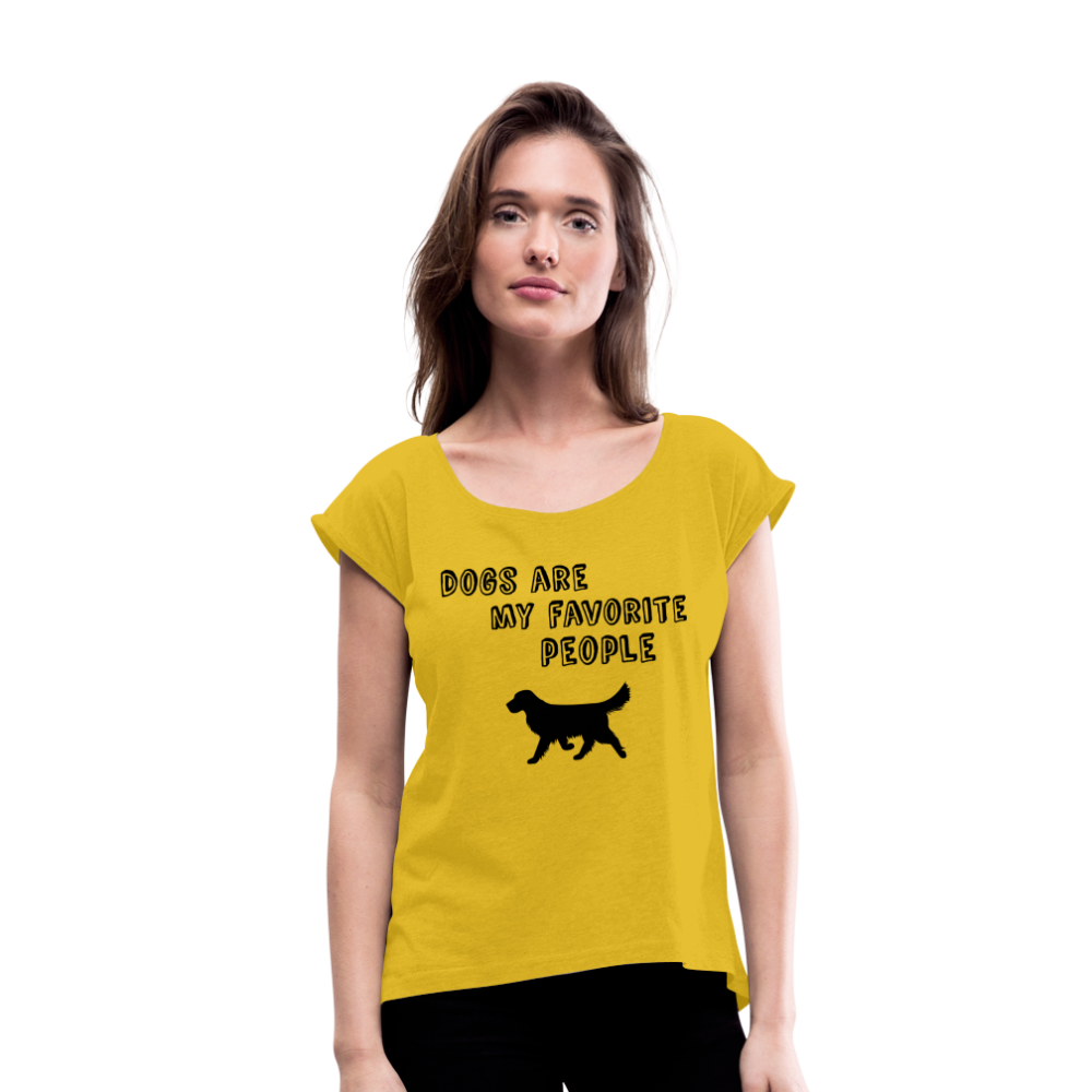 Frauen T-Shirt mit gerollten Ärmeln - Favorite Dog - Senfgelb