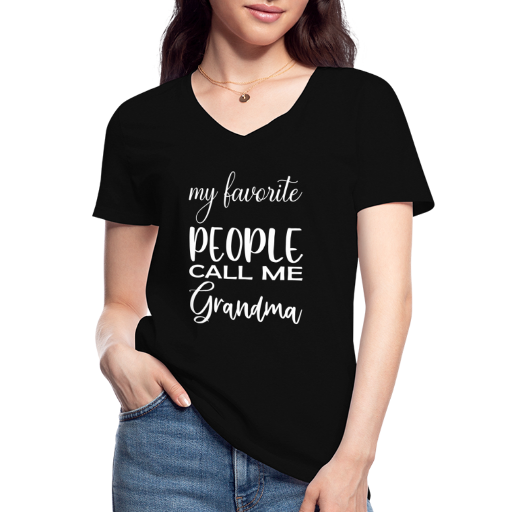 Klassisches Frauen-T-Shirt mit V-Ausschnitt - Grandma - Schwarz