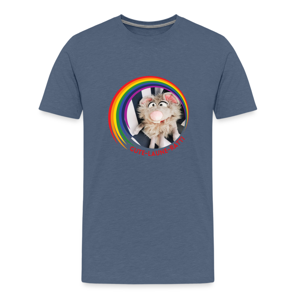 Männer Premium T-Shirt - Gute Laune Ratti - Blau meliert