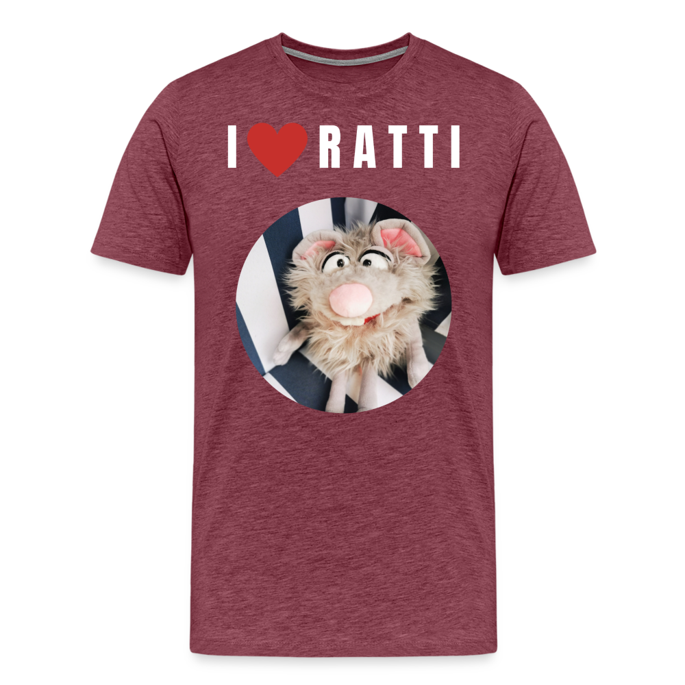 Männer Premium T-Shirt - I love Ratti - Bordeauxrot meliert