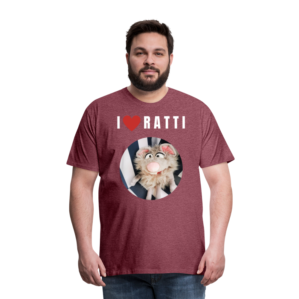 Männer Premium T-Shirt - I love Ratti - Bordeauxrot meliert