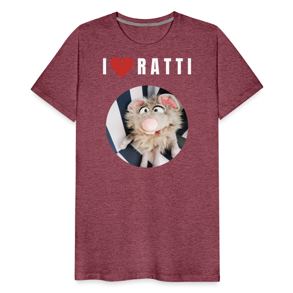 Männer Premium T-Shirt - I love Ratti - Bordeauxrot meliert