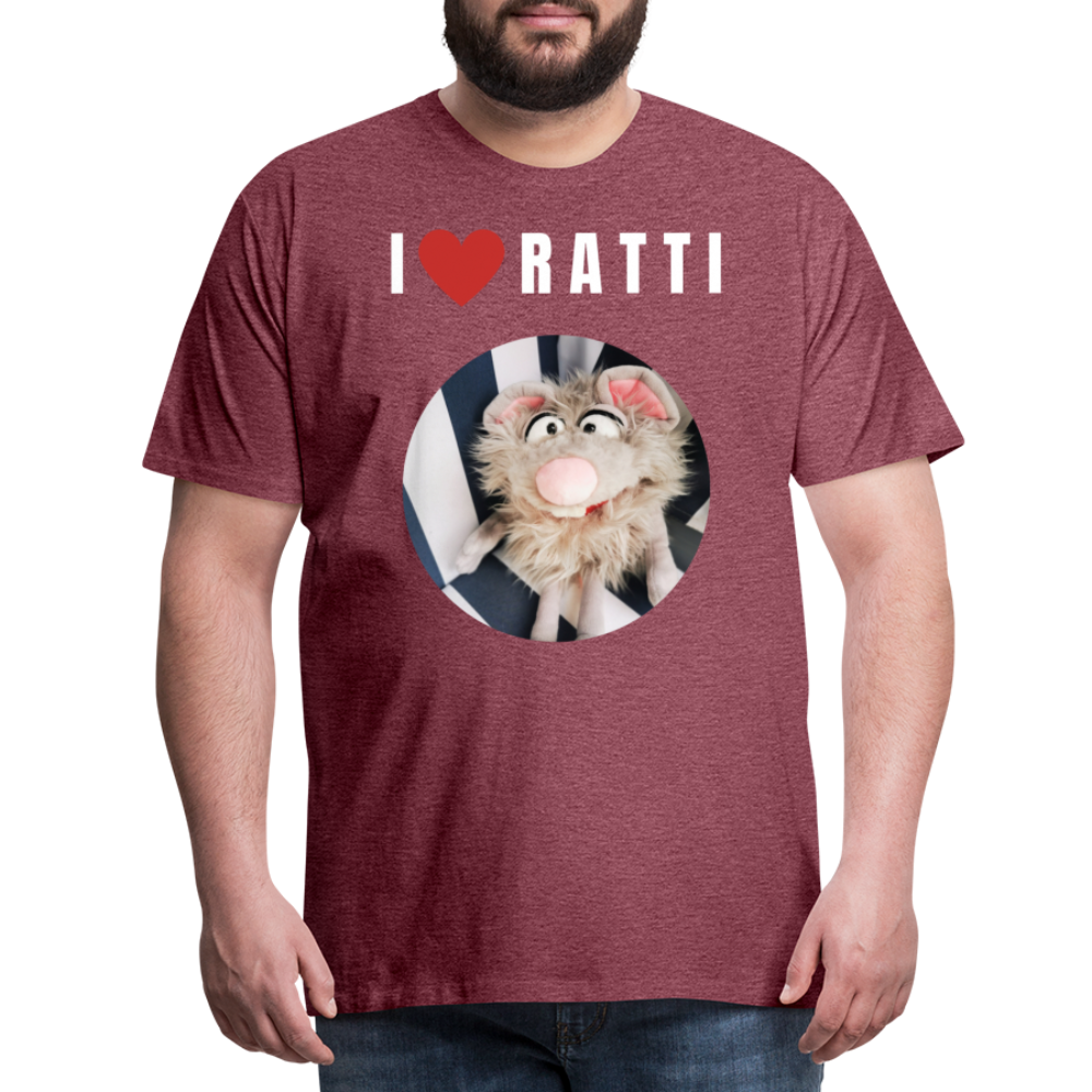 Männer Premium T-Shirt - I love Ratti - Bordeauxrot meliert