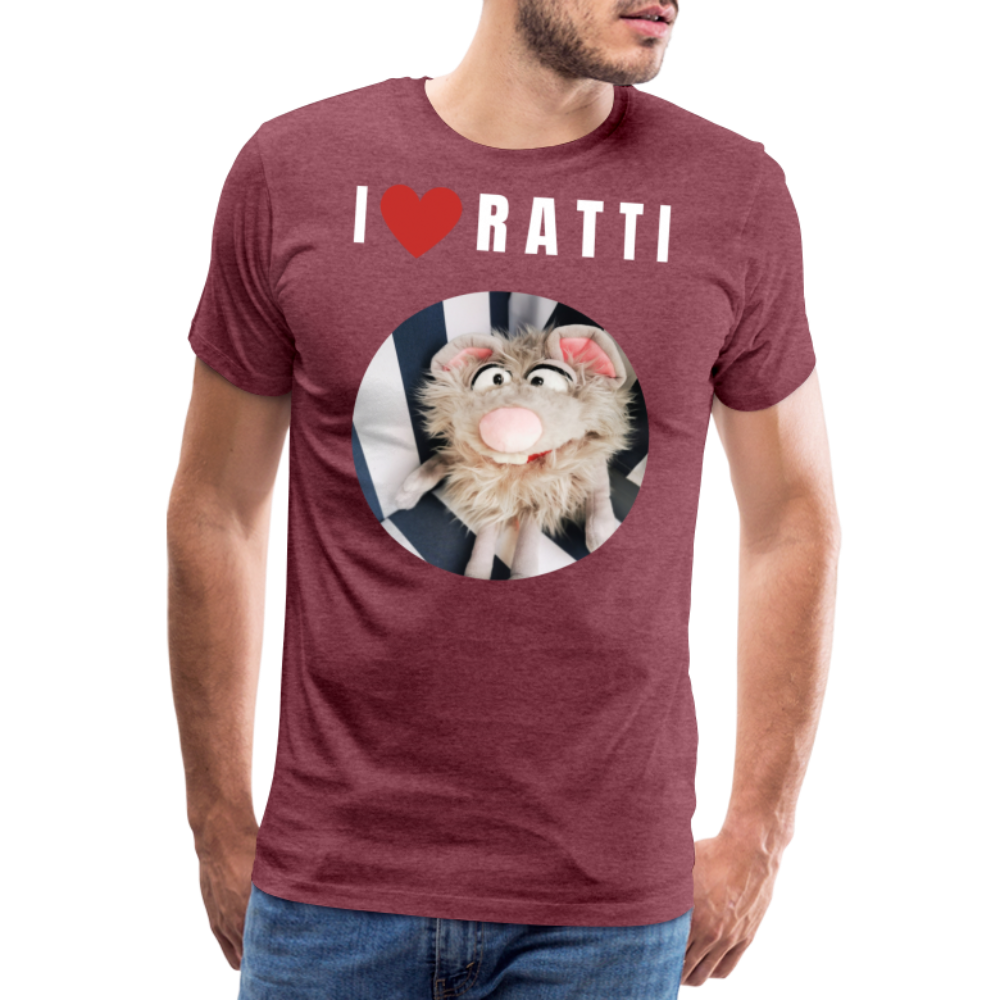 Männer Premium T-Shirt - I love Ratti - Bordeauxrot meliert